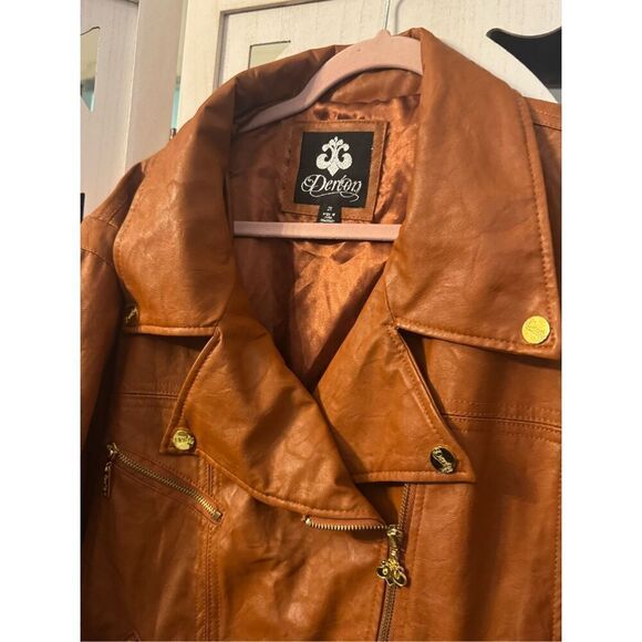 Torrid x Dereon y2k tan camel studded leather jacket y2k 80’s sz 3/3xl plus - Picture 2 of 11